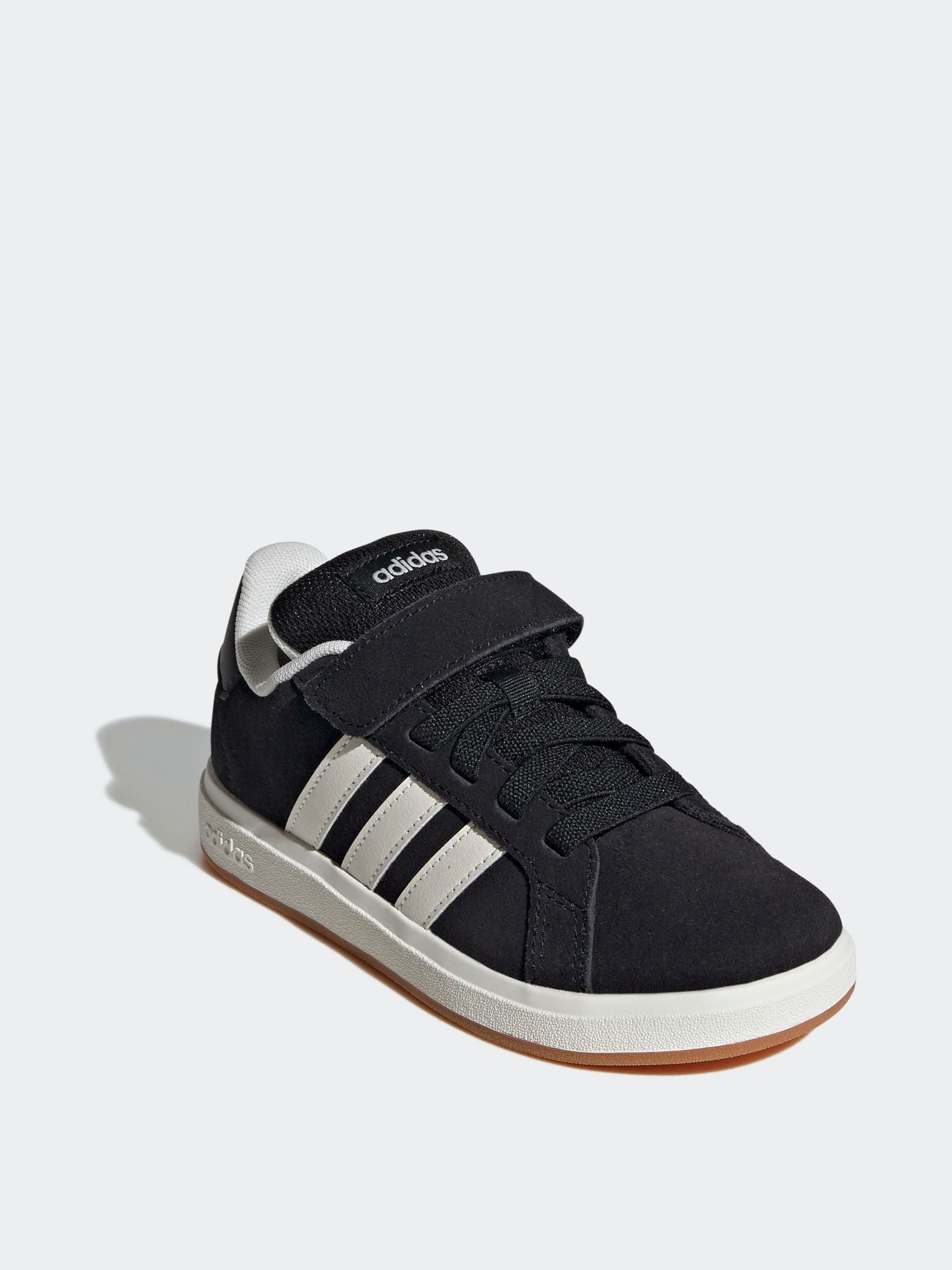 adidas Black Grand Court 00s Suede Elastic Lace Kids Trainers image 3