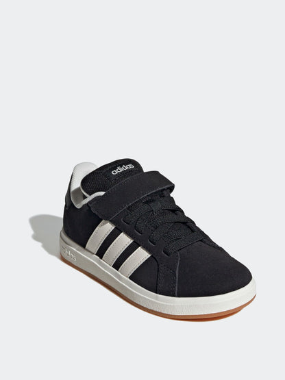 adidas Black Grand Court 00s Suede Elastic Lace Kids Trainers image 3