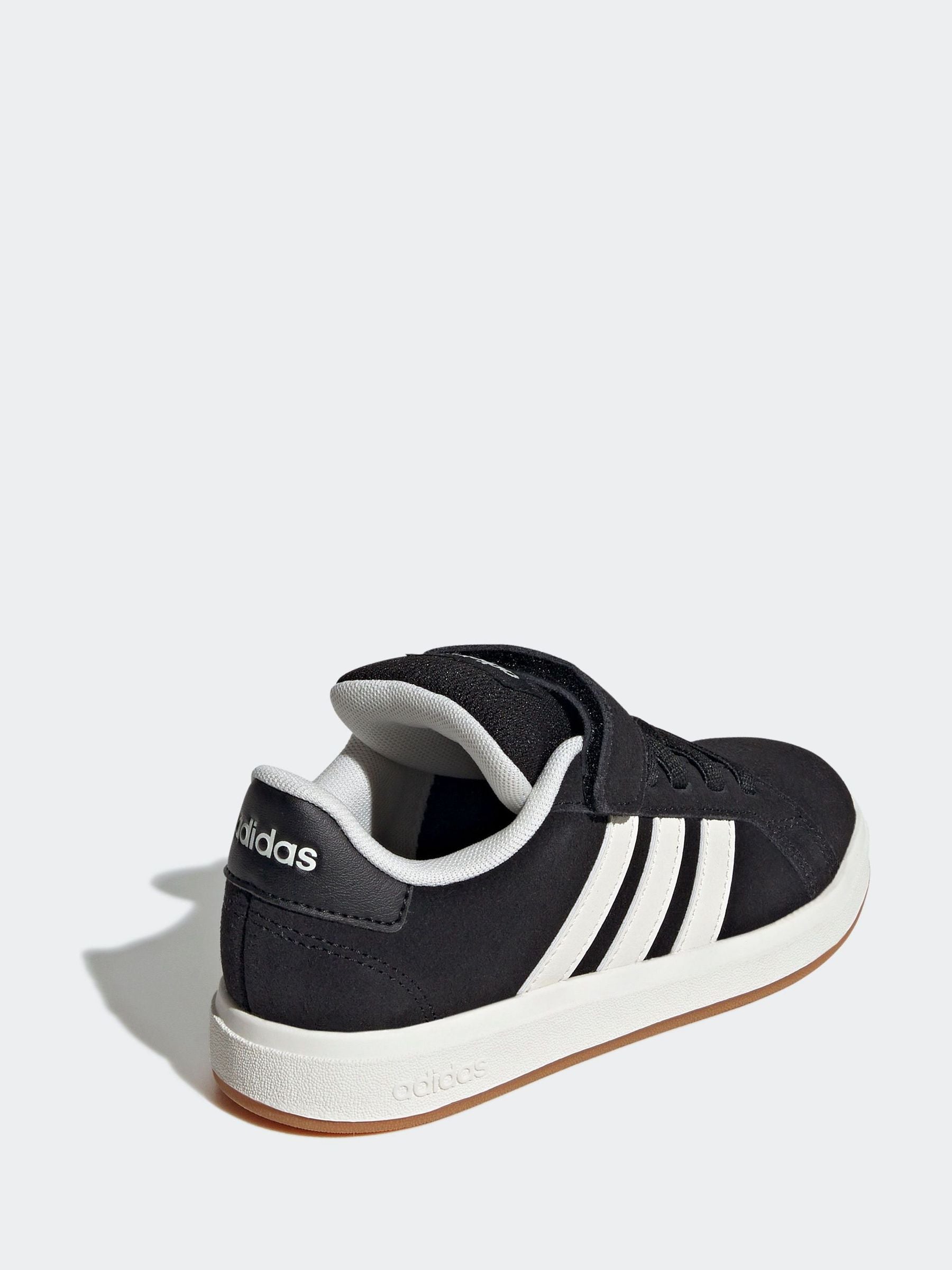 adidas Black Grand Court 00s Suede Elastic Lace Kids Trainers image 4