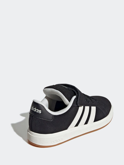 adidas Black Grand Court 00s Suede Elastic Lace Kids Trainers image 4