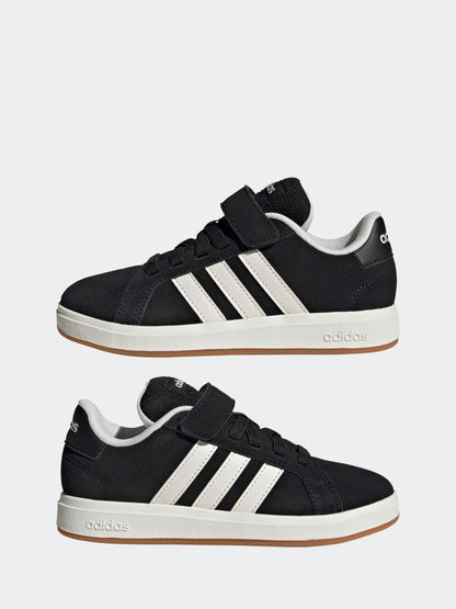 adidas Black Grand Court 00s Suede Elastic Lace Kids Trainers image 5