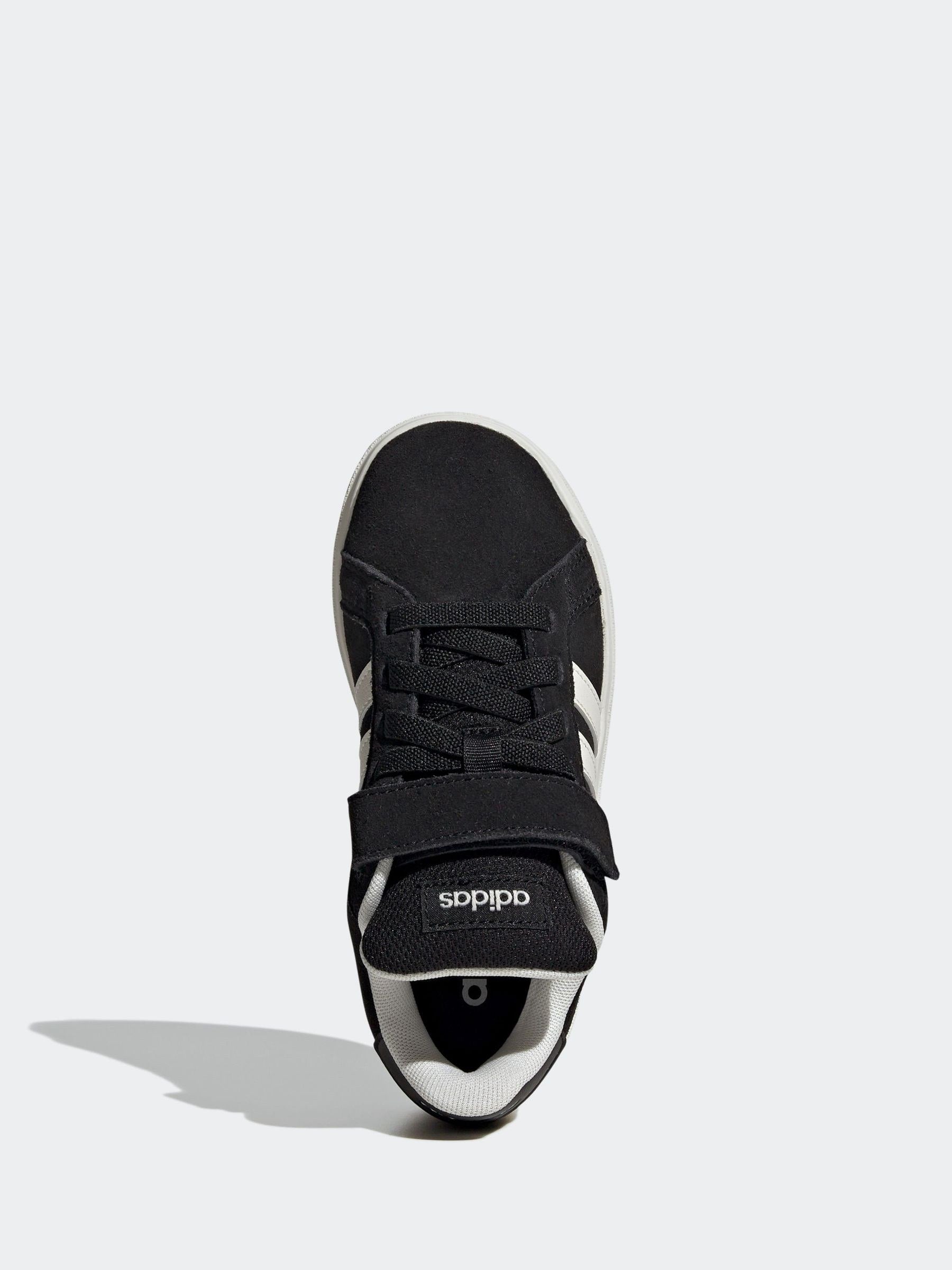 adidas Black Grand Court 00s Suede Elastic Lace Kids Trainers image 6