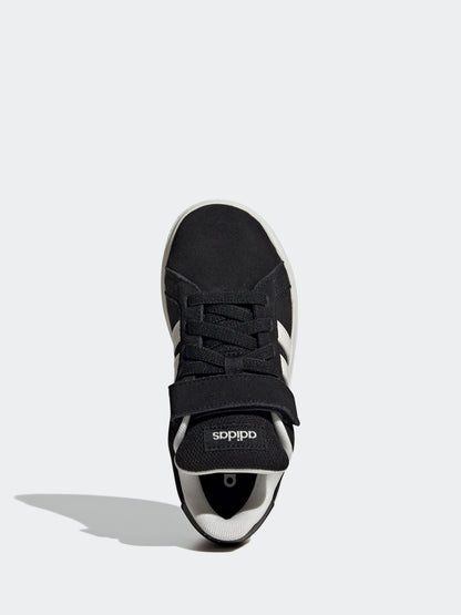 adidas Black Grand Court 00s Suede Elastic Lace Kids Trainers image 6