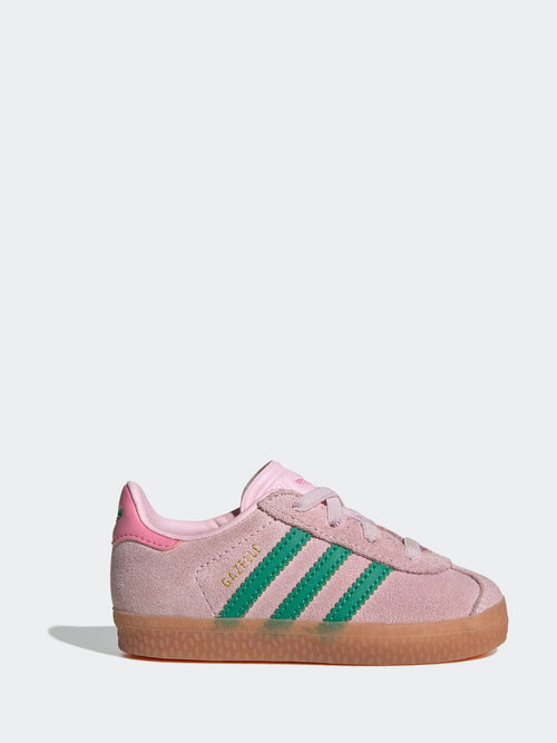 adidas Originals Pink/Green Gazelle Comfort Closure Elastic Laces Infant Trainers image 1