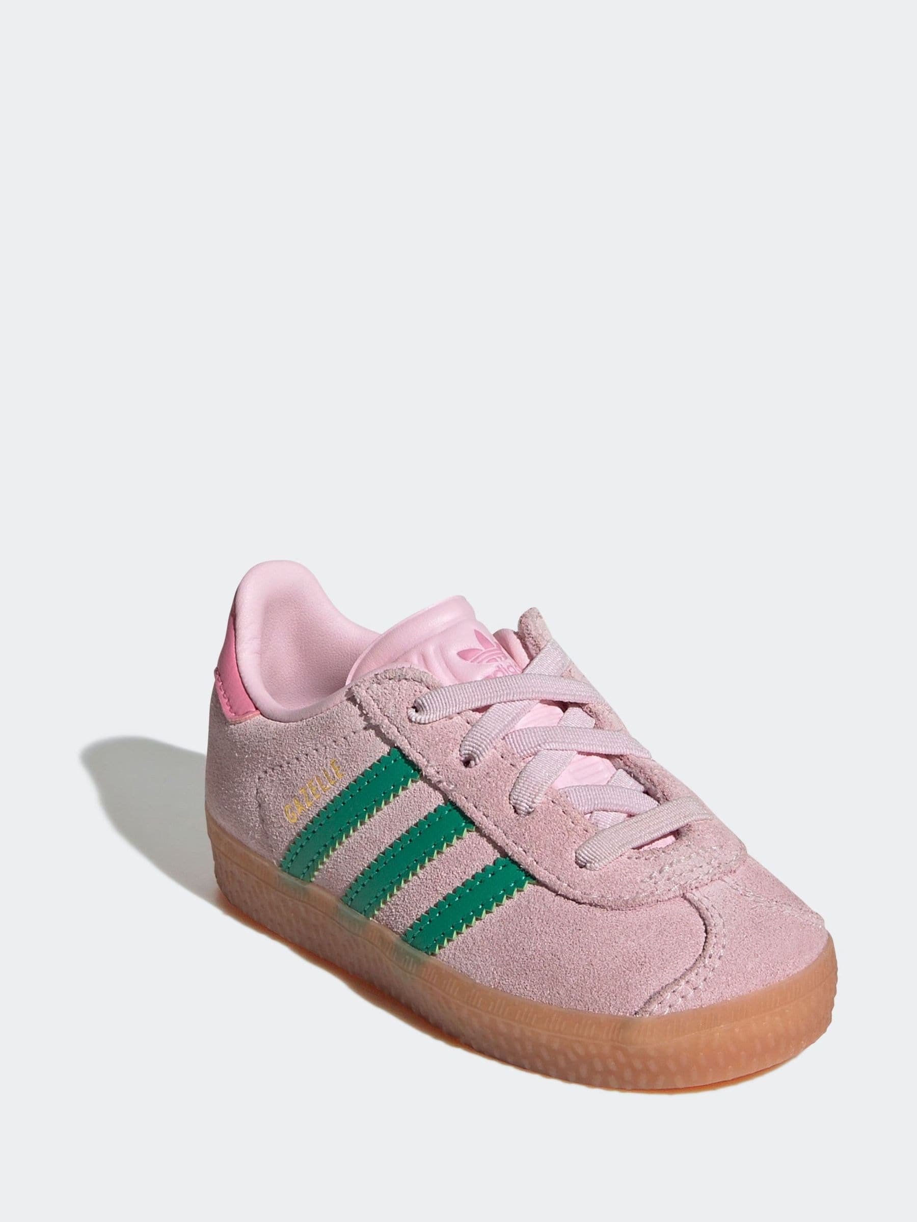 adidas Originals Pink/Green Gazelle Comfort Closure Elastic Laces Infant Trainers image 3