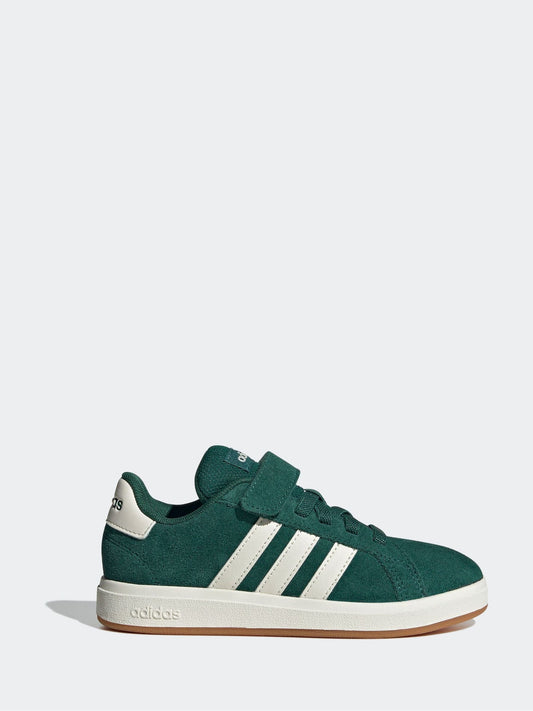 adidas Green Grand Court 00s Suede Elastic Lace Kids Trainers image 1