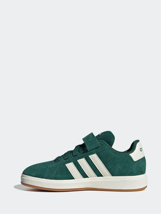 adidas Green Grand Court 00s Suede Elastic Lace Kids Trainers image 2
