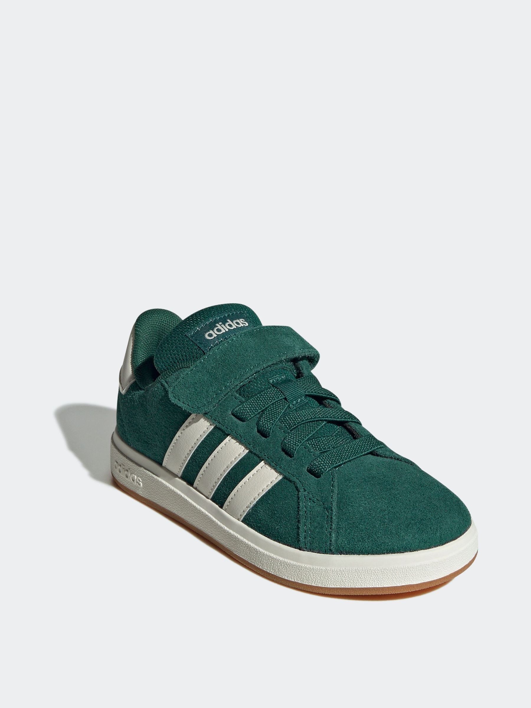 adidas Green Grand Court 00s Suede Elastic Lace Kids Trainers image 3