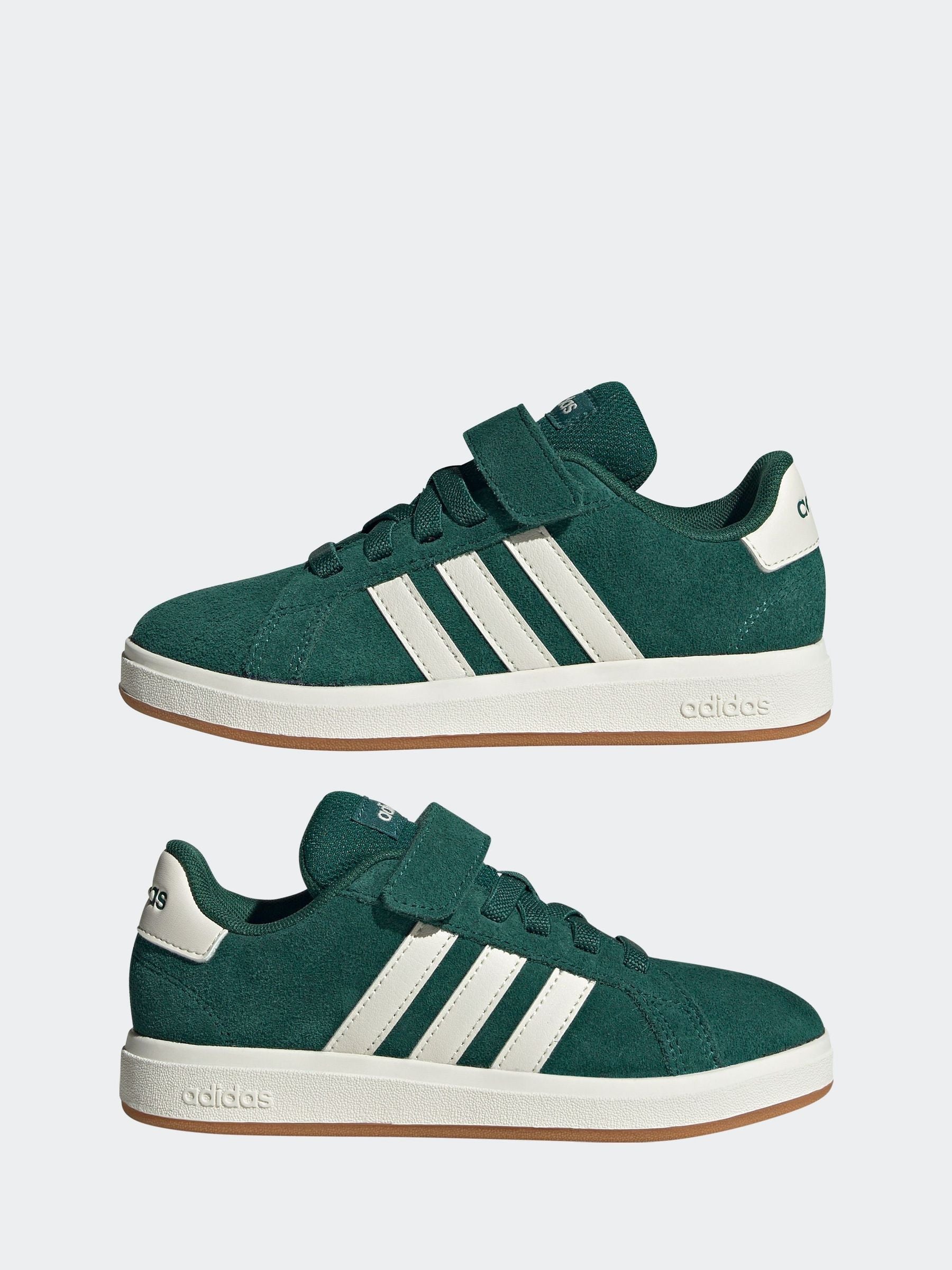 adidas Green Grand Court 00s Suede Elastic Lace Kids Trainers image 5