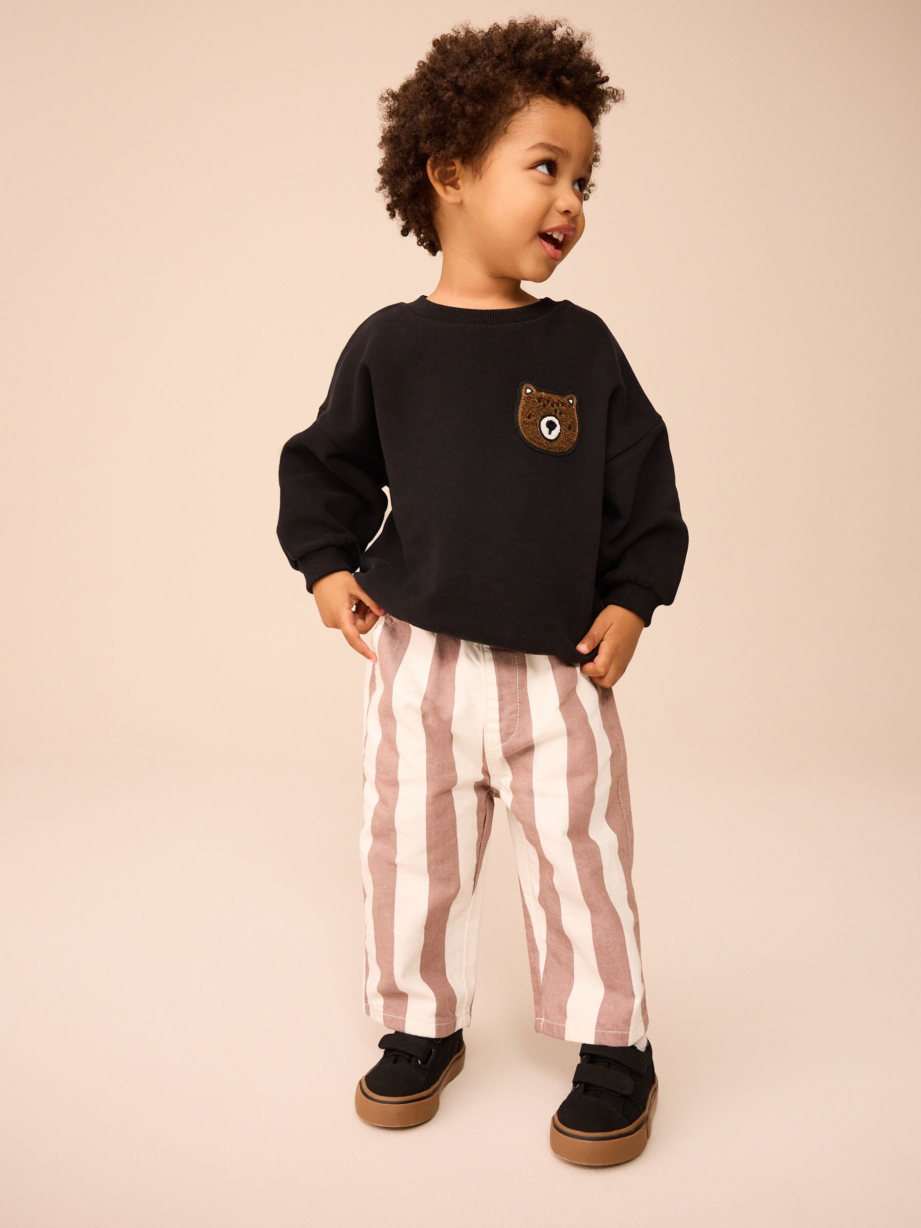 Dsiney Kidz - Neutral/Ecru Stripe Pull On Wide Trousers (3mths-7yrs) image 2