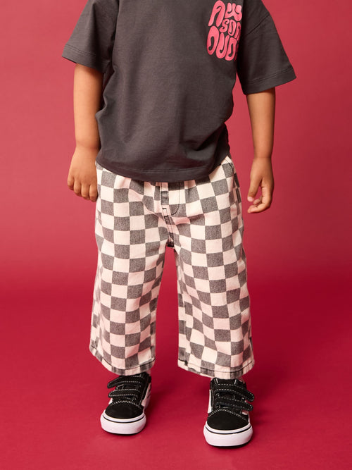 Black/White Checkerboard Pull On Wide Trousers (3mths-7yrs) image 1