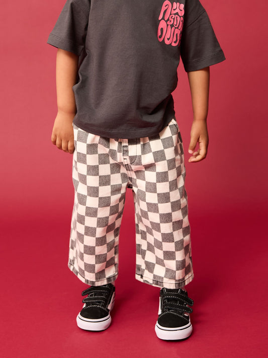 Black/White Checkerboard Pull On Wide Trousers (3mths-7yrs) image 1