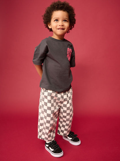 Black/White Checkerboard Pull On Wide Trousers (3mths-7yrs) image 2