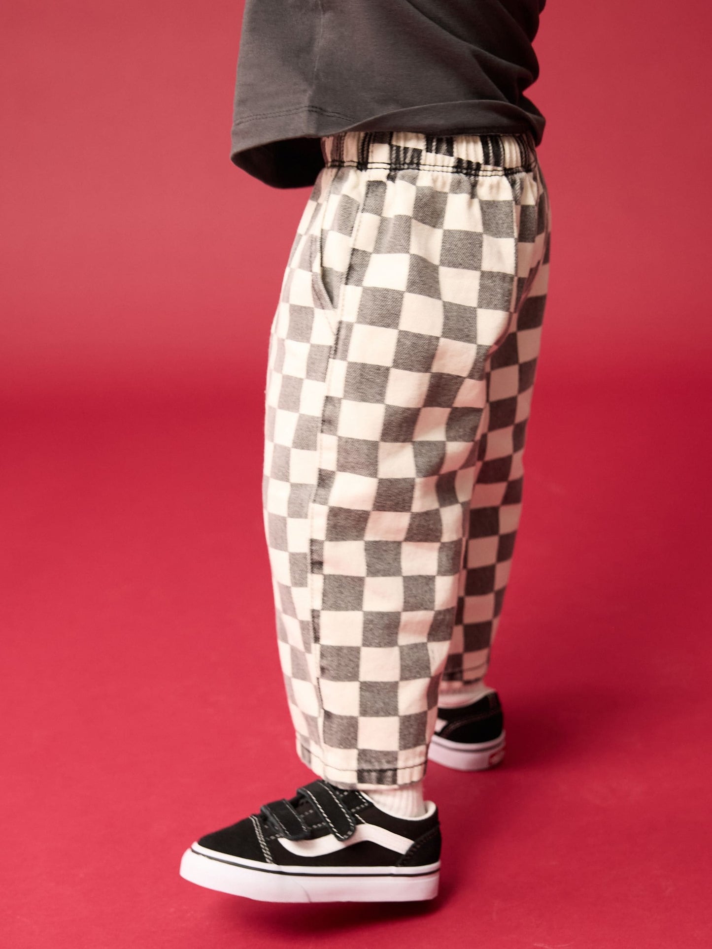 Black/White Checkerboard Pull On Wide Trousers (3mths-7yrs) image 4