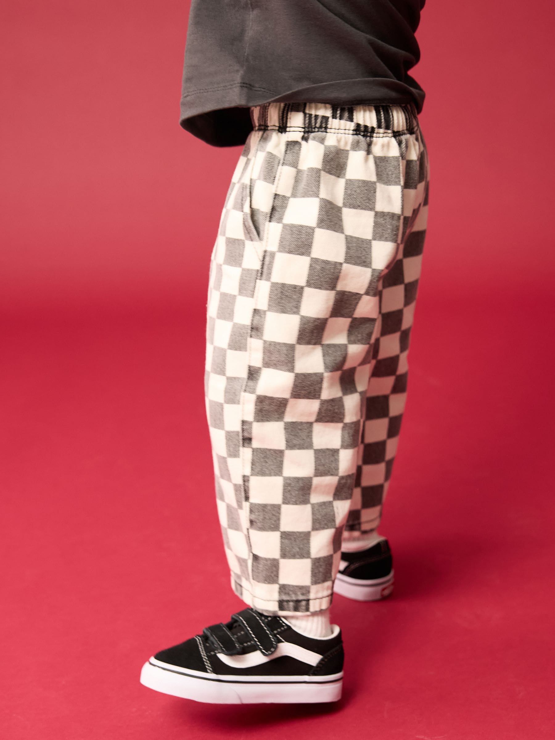 Black/White Checkerboard Pull On Wide Trousers (3mths-7yrs) image 4