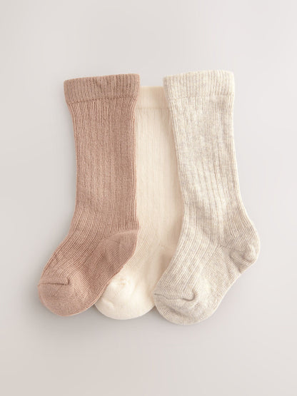Neutral Rib Knee High Baby Socks 3 Pack (0mths-2yrs) image 1