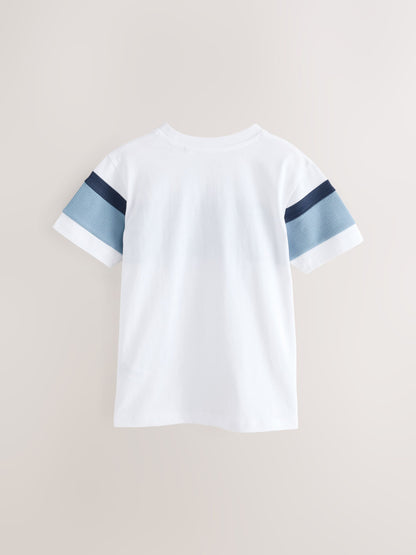 Dsiney Kidz - White/Blue Textured Colourblock Short Sleeve T-Shirt (3-16yrs) image 2