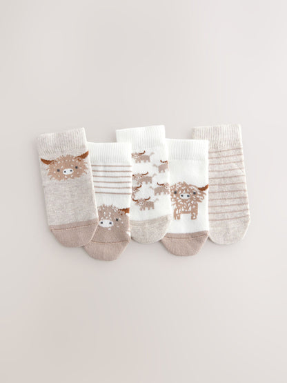 Neutral Hamish Baby Socks 5 Pack (0mths-2yrs)
