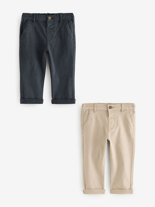 Navy/Stone Stretch Chino Trousers 2 Pack (3mths-7yrs) image 1