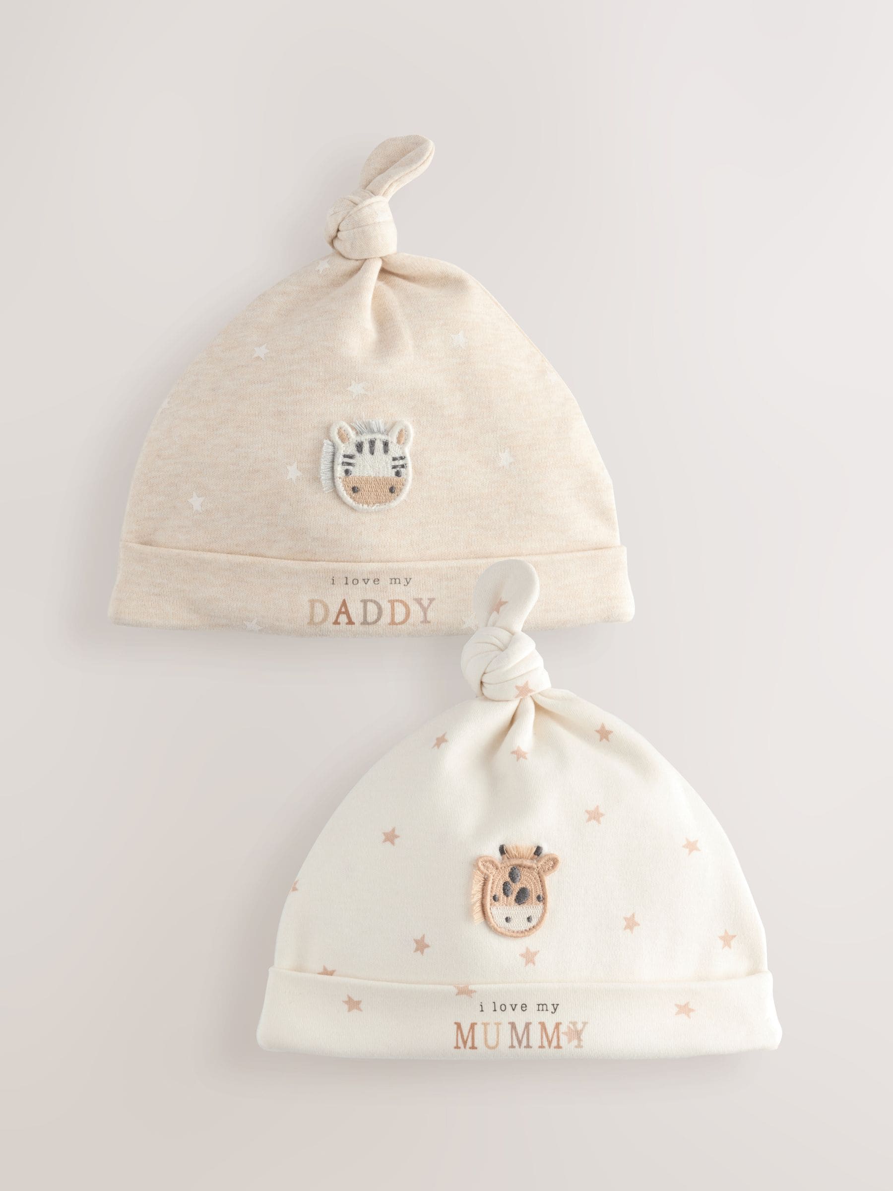 Neutral I Love My Mummy/Daddy Baby Tie Top Hats 2 Pack (0-12mths) image 1