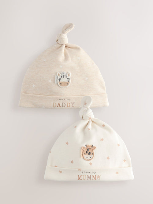 Neutral I Love My Mummy/Daddy Baby Tie Top Hats 2 Pack (0-12mths) image 1