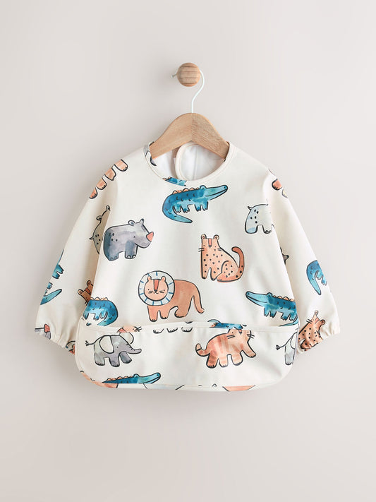 Neutral Safari Animals Weaning And Feeding Sleeved Bib image 1