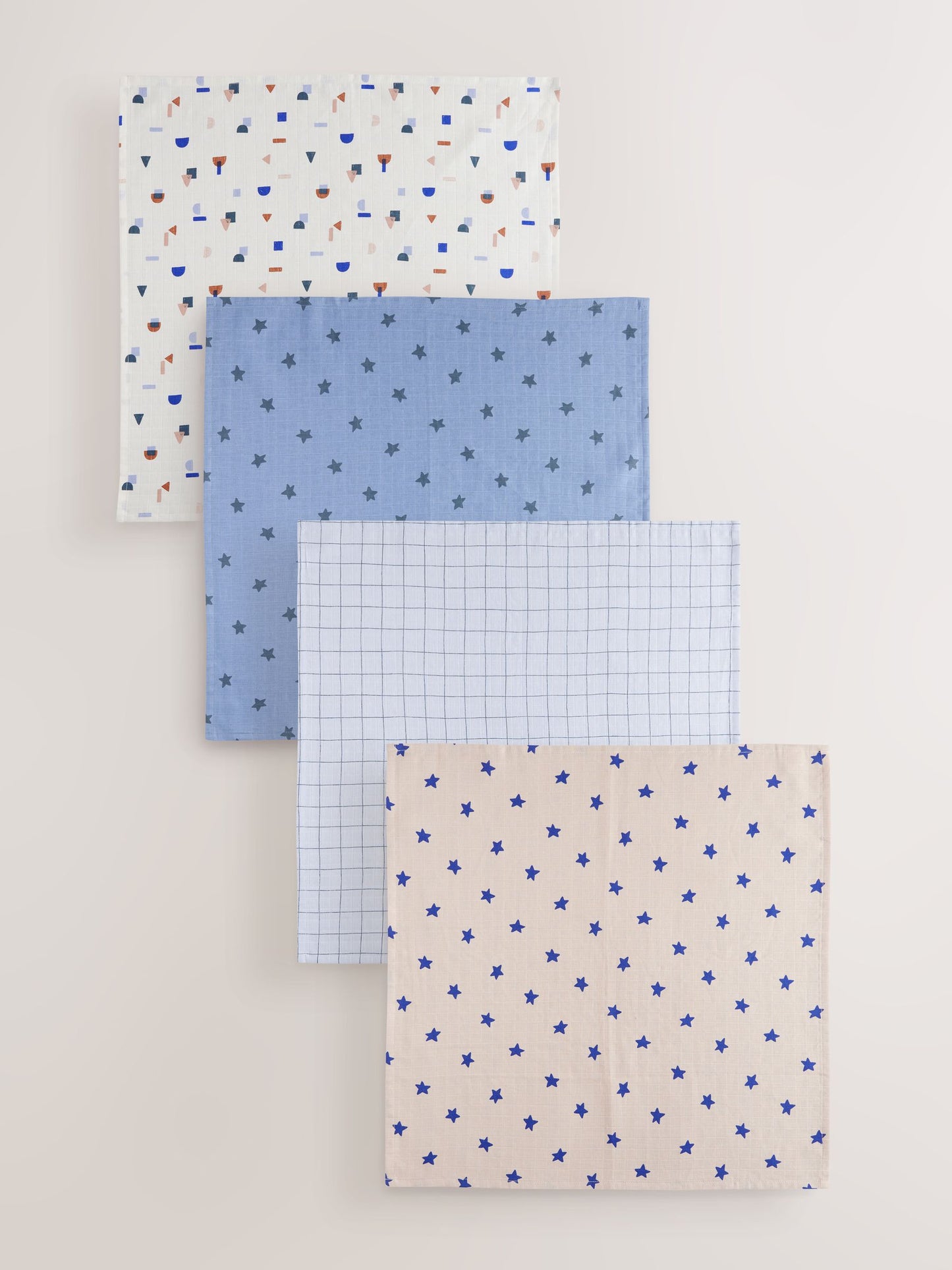 Blue/Tan Star Baby Muslin Cloths 4 Pack image 1