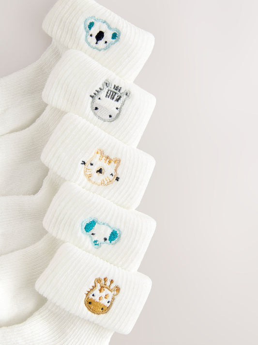 White Character Embroidered Roll Top Socks 5 Pack (0mths-2yrs) image 1