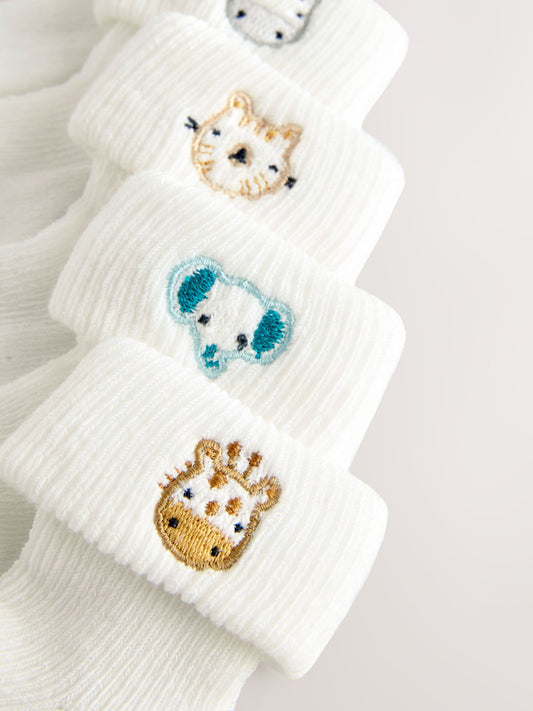 White Character Embroidered Roll Top Socks 5 Pack (0mths-2yrs) image 3