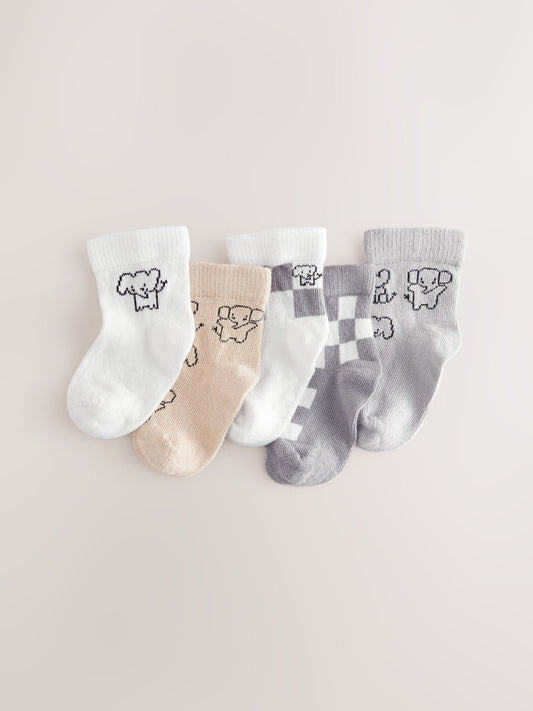 Grey Elephant Baby Socks 5 Pack (0mths-2yrs) image 1