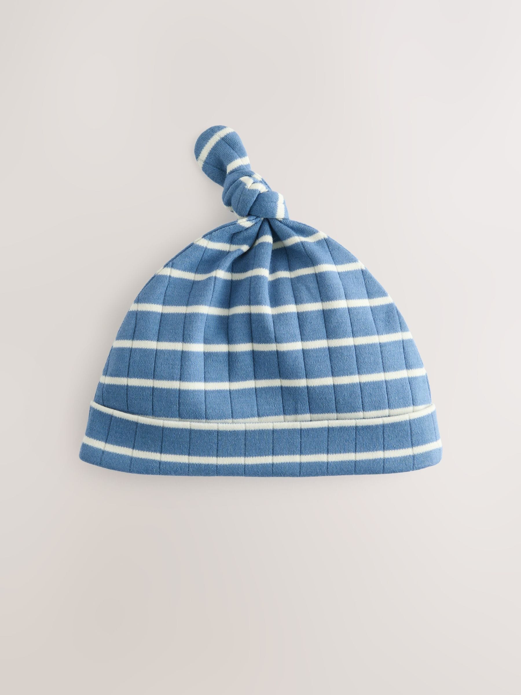 Blue Tie Top 100% Cotton Hats 3 Pack (0-12mths) image 2