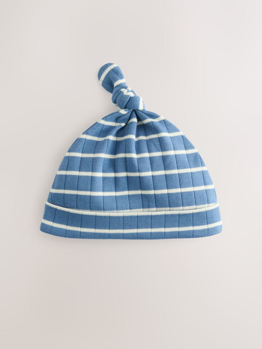 Blue Tie Top 100% Cotton Hats 3 Pack (0-12mths) image 2