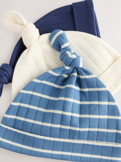 Blue Tie Top 100% Cotton Hats 3 Pack (0-12mths) image 5