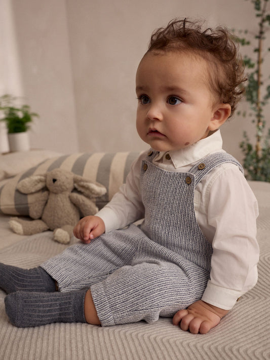 Grey/White Woven 100% Cotton Baby Dungaree and Bodysuit Set (0mths-3yrs)