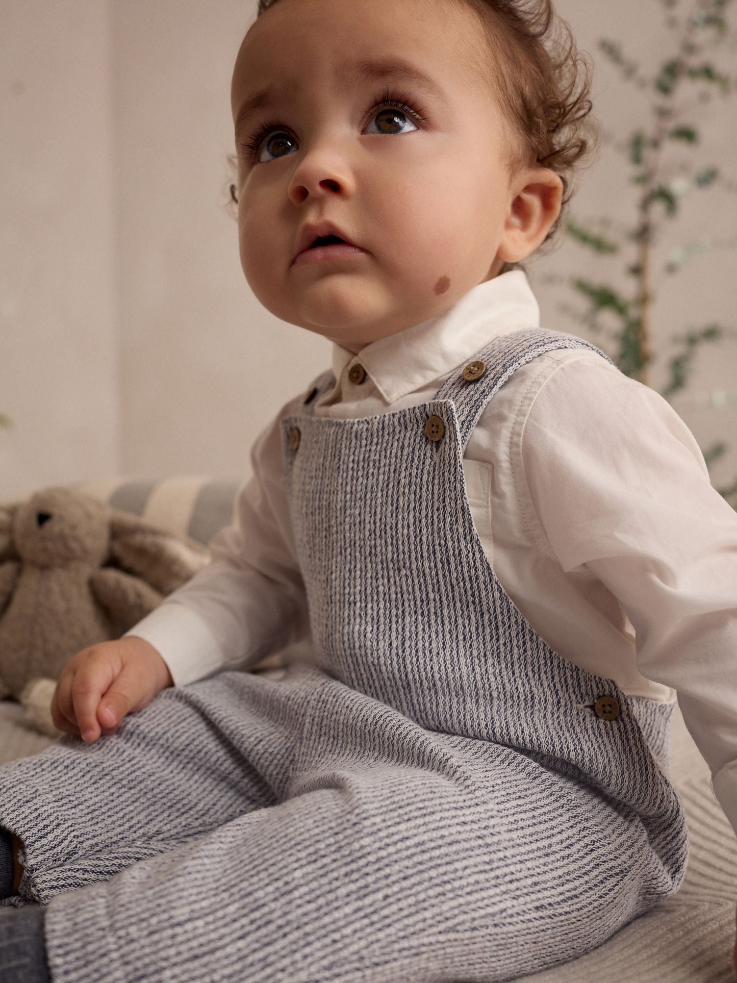 Grey/White Woven 100% Cotton Baby Dungaree and Bodysuit Set (0mths-3yrs)
