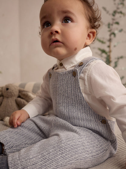Grey/White Woven 100% Cotton Baby Dungaree and Bodysuit Set (0mths-3yrs)