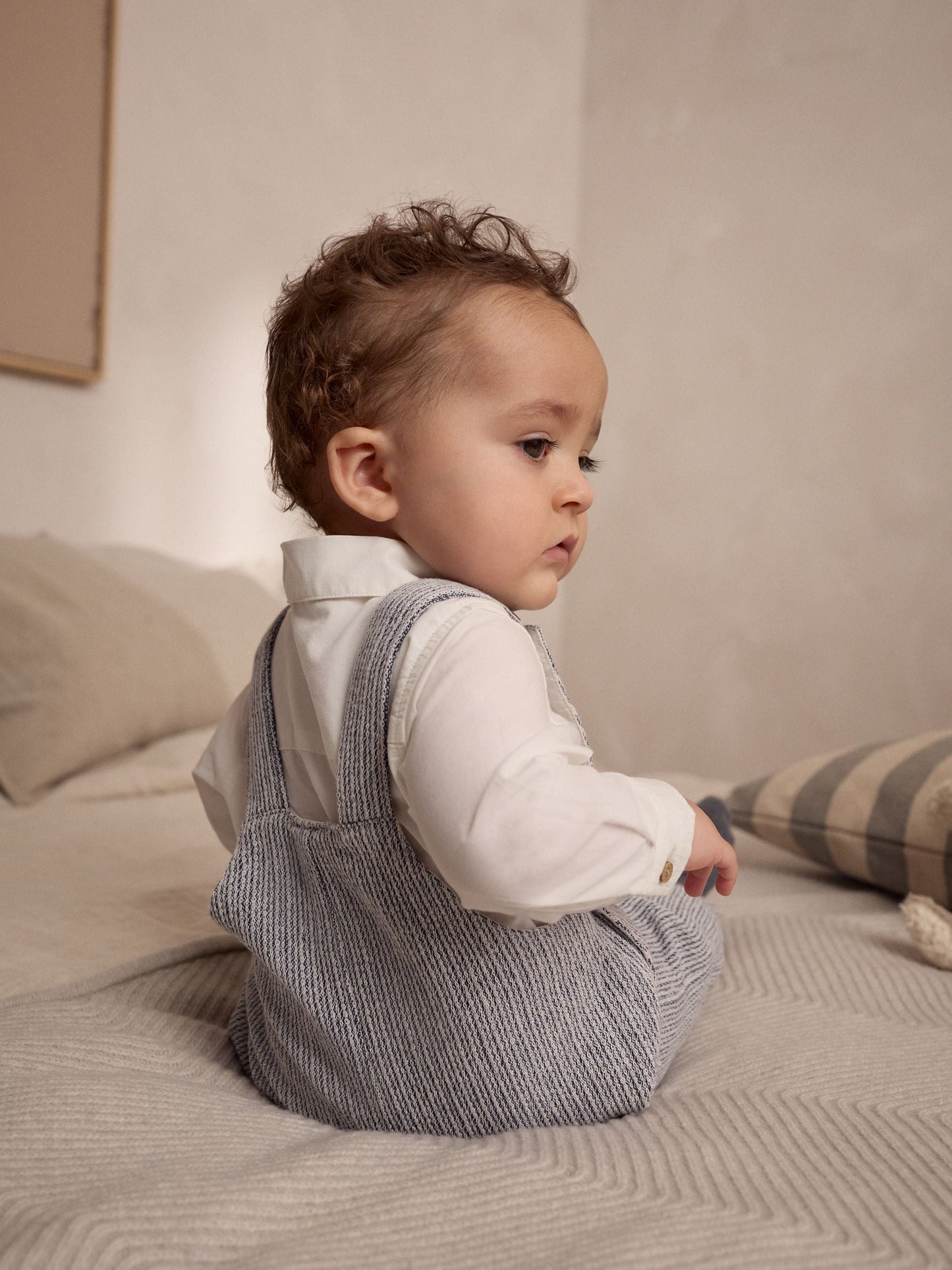 Grey/White Woven 100% Cotton Baby Dungaree and Bodysuit Set (0mths-3yrs)