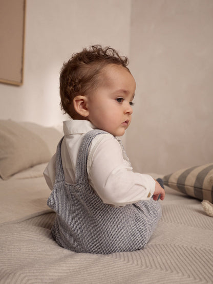 Grey/White Woven 100% Cotton Baby Dungaree and Bodysuit Set (0mths-3yrs)