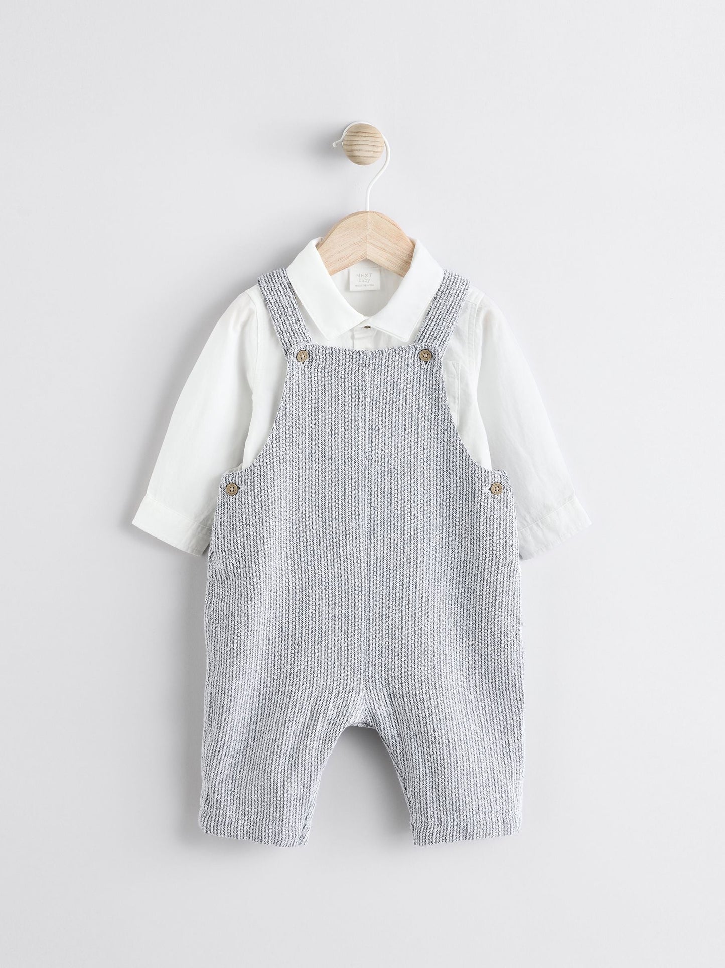 Grey/White Woven 100% Cotton Baby Dungaree and Bodysuit Set (0mths-3yrs)