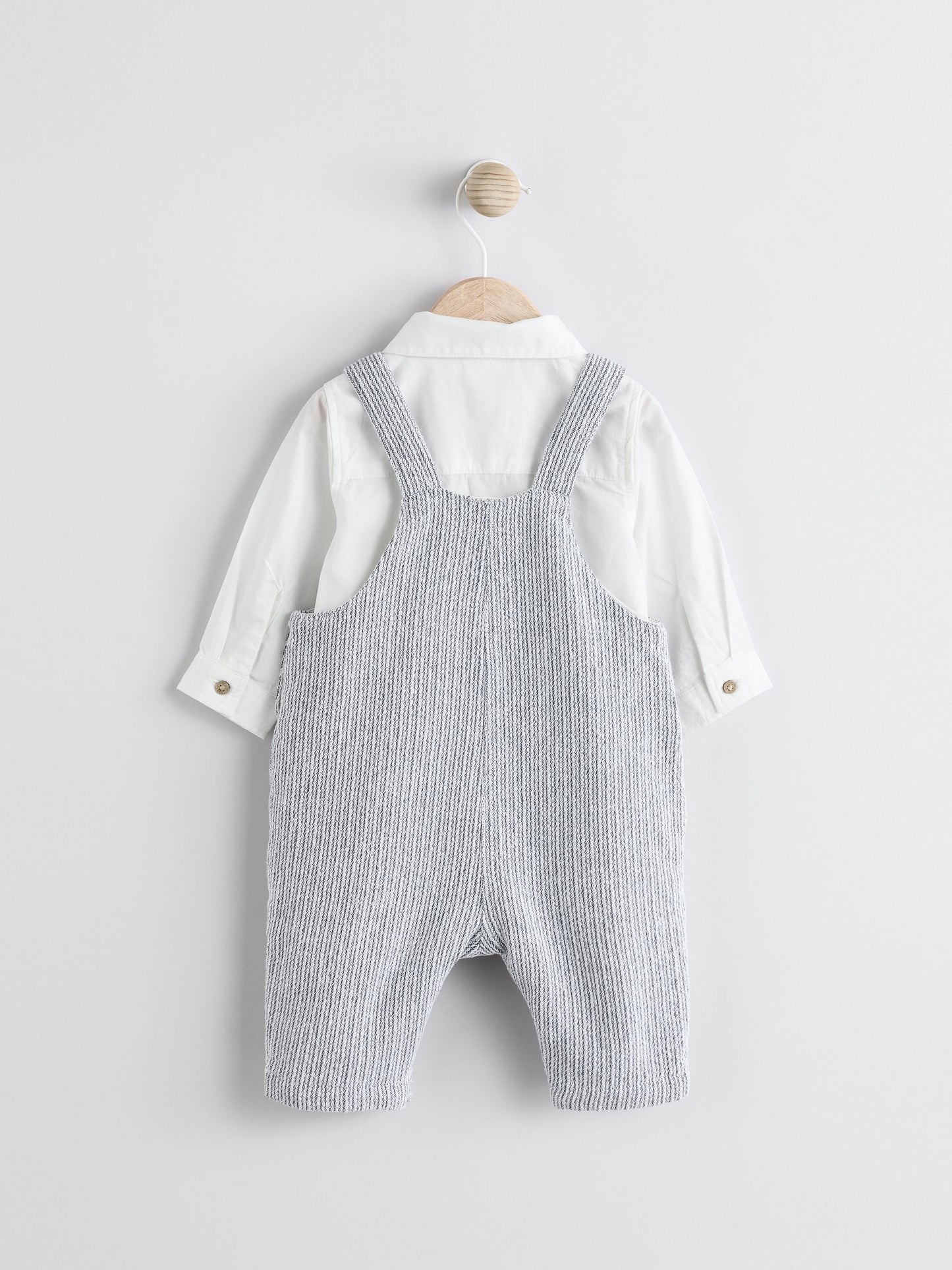 Grey/White Woven 100% Cotton Baby Dungaree and Bodysuit Set (0mths-3yrs)