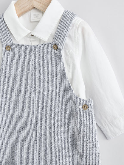 Grey/White Woven 100% Cotton Baby Dungaree and Bodysuit Set (0mths-3yrs)