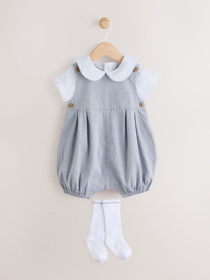 Grey 100% Cotton Smart Baby Romper, Bodysuit And Socks Dungarees Set (0mths-2yrs)