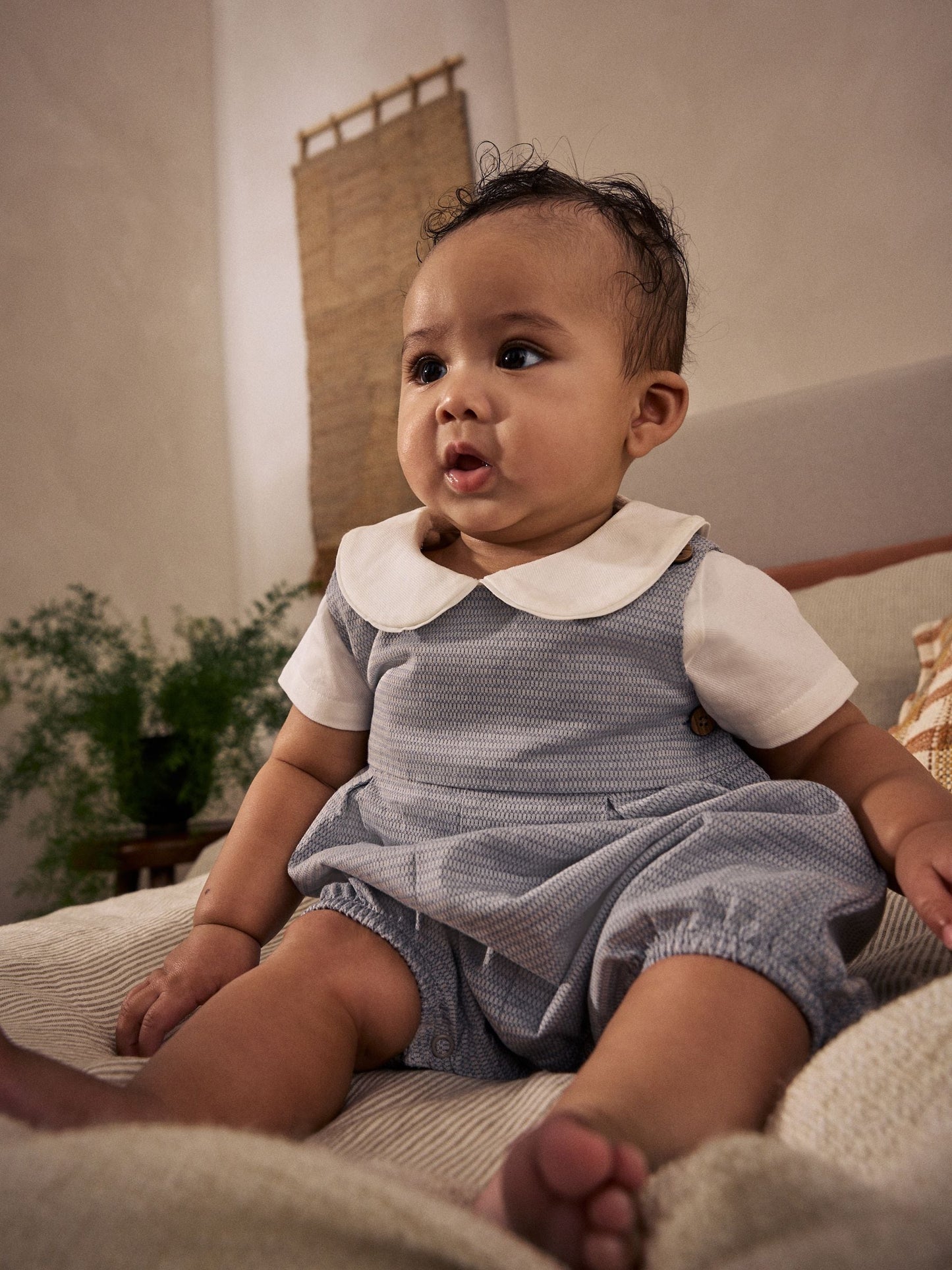 Grey 100% Cotton Smart Baby Romper, Bodysuit And Socks Dungarees Set (0mths-2yrs)