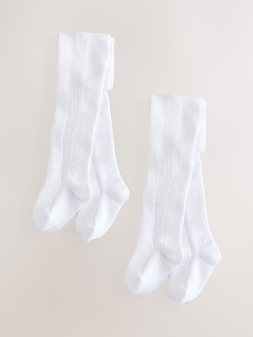 White Pelerine Baby Tights 2 Pack (0mths-2yrs) image 1