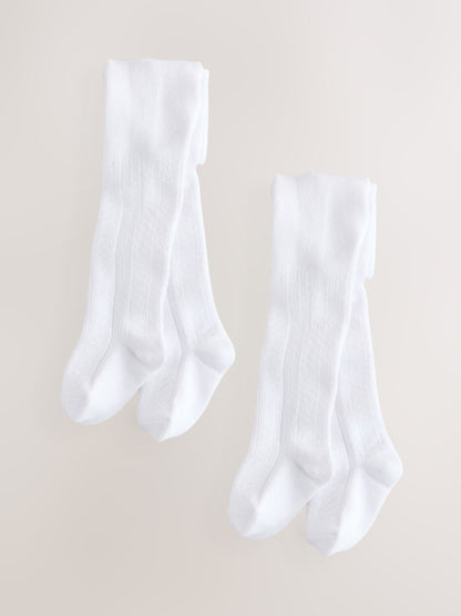 White Pelerine Baby Tights 2 Pack (0mths-2yrs) image 1