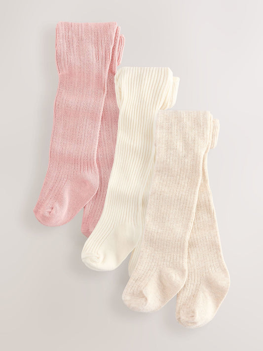 Pink Neutral Textured Baby Tights 3 Pack (0mths-2yrs) image 1