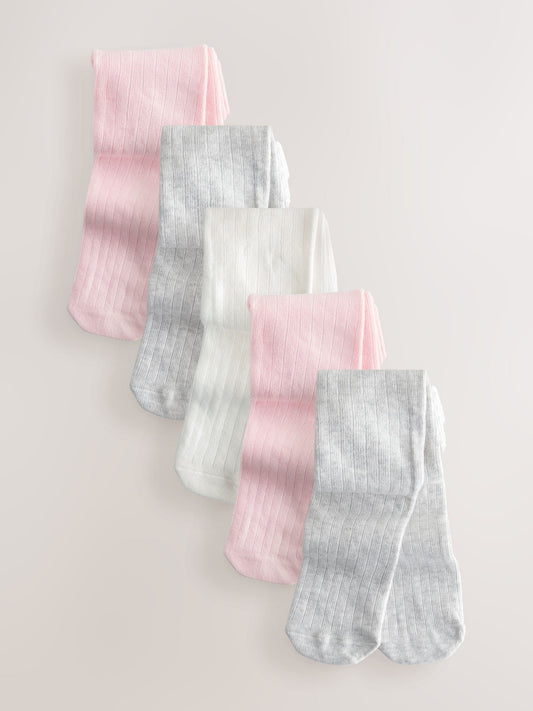 Pink/Grey Baby Tights 5 Pack (0mths-2yrs) image 1