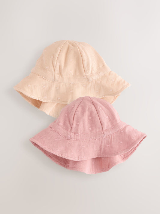 Neutral/Blush Dobby 100% Cotton Baby Hats 2 Pack (0mths-2yrs) image 1