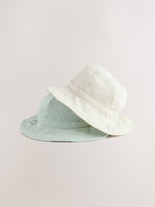 Mint Green/Ecru 100% Cotton Baby Hats 2 Pack (0mths-2yrs) image 1