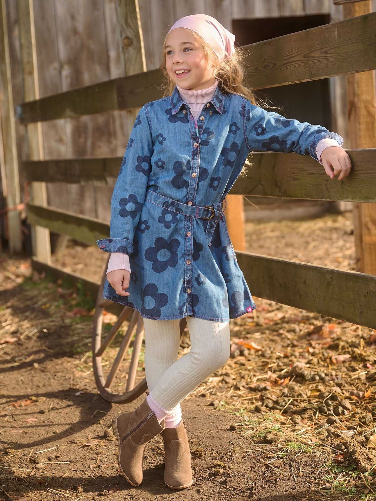 Dsiney Kidz - Hatley Blue Big Flowers Swing Jean Dress image 2
